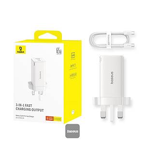 Baseus Charger Wall 65W USB-Cx2/USB-A UK+100W USB-C Cable White