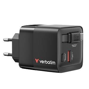 Verbatim Charger Wall 65W GaN 2-Port Retractable Cable & Display