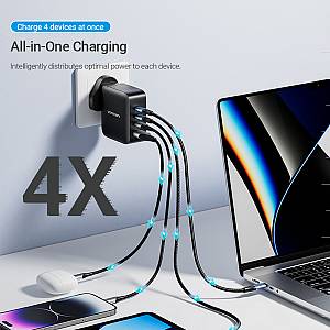 Vention Charger Wall GaN 140W 3xC 1xA+240W Cable Black FEIB0-UK