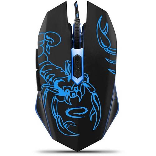 Esperanza Mouse Wired, Braided Cable, 800 / 1200 / 1600 / 2400DPI, 6 Buttons, USB 2.0, Right Handed, Black / Blue With Design, Blue Led Backlight