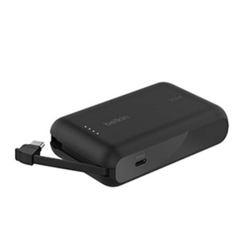 BOOSTCHARGE POWER BANK 10K, 20W PD with integrated USB-C Cable, Black