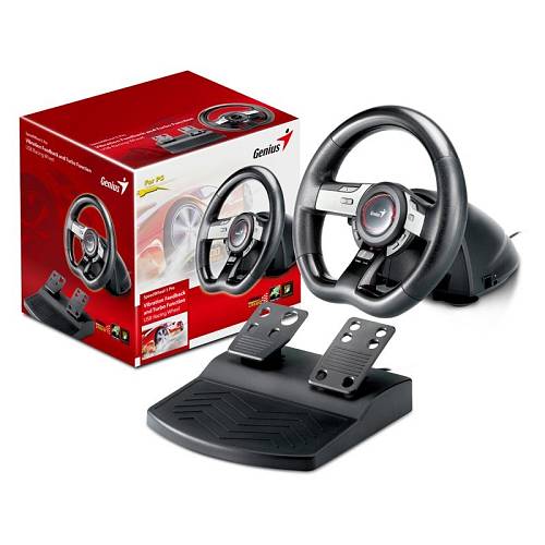 Genius Speed Wheel 5 Pro, 8-buttons, Turbo Function, Foot Pedals, Vibration, USB Interface, Support Windows & Playstation 3, C-clamp For Tablets/desks
