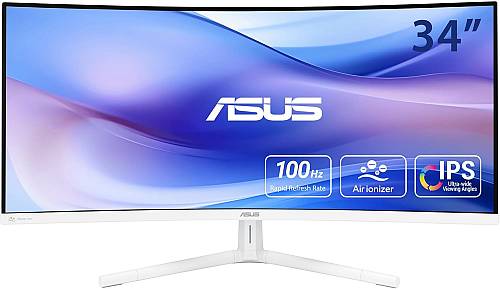 ASUS Monitor EyeCare 34 2K 100Hz Curved with Air Ionizer, USB-C, Speakers White VU34WCIP-W