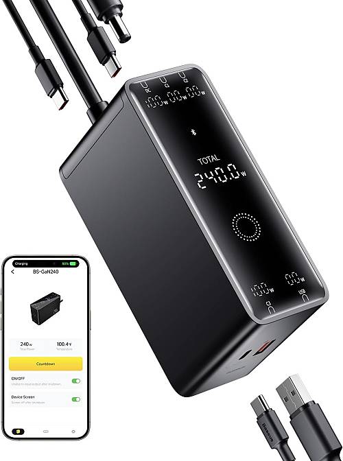 Baseus Desktop Charger 240W 3C+U+DC Touch Display & App Control incl 240W Charging Cable - Can Charge two Laptops at the same time