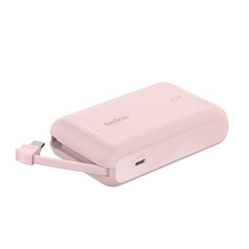 BOOSTCHARGE POWER BANK 10K, 20W PD with integrated USB-C Cable, Pink