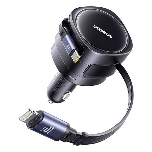 Baseus Car Charger 60W Enjoyment with Retractable Cables (C+C)  Black