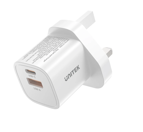 Unitek 33W Wall Charger USB-C PD & QC 3.0 UK P1125AWH White