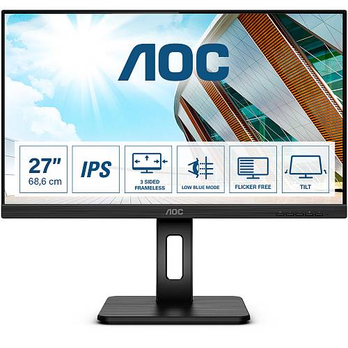 68.6cm/27 (1920 x 1080) AOC 27P2Q Full HD 4ms IPS HDMI VGA DVI DP USB 16:9 Black