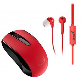 Genius Headset And Mouse Wireless Mh-8100, 2.4 Ghz, Mouse: Optical, 800-1600dpi, 3-buttons, Headset / Microphone, 20-20khz, Cable 1.2m, 3.5mm Jack, Red