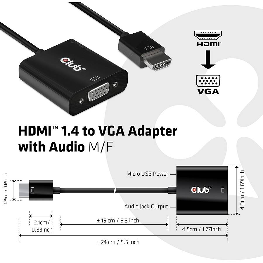 Club3D Adapter HDMI 1.4 > VGA (mit Audio) St/Bu retail