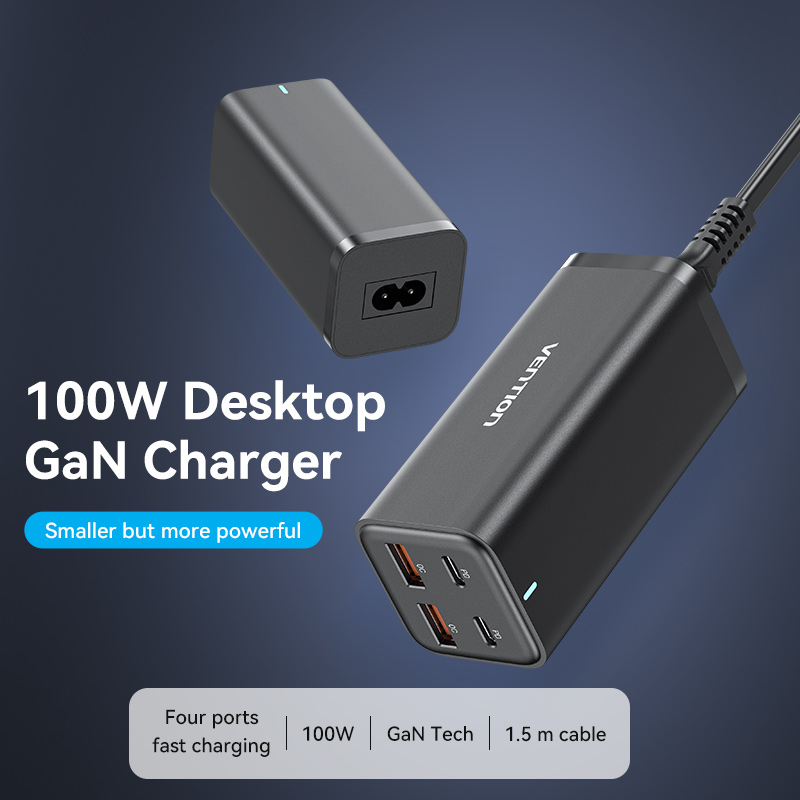 Vention Charger Desktop Station 100W 2xC 2xA+240W Cable Black FBSBG-UK