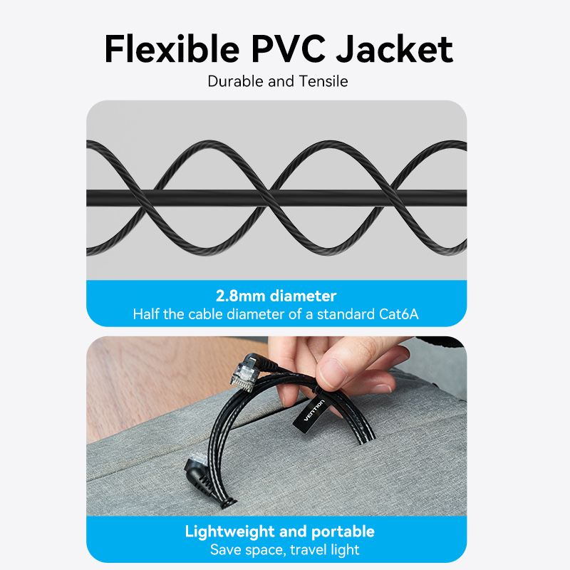 Vention NETWORK Cable Cat6A UTP Rotate Right Angle Slim 2.0m Black IBOBH