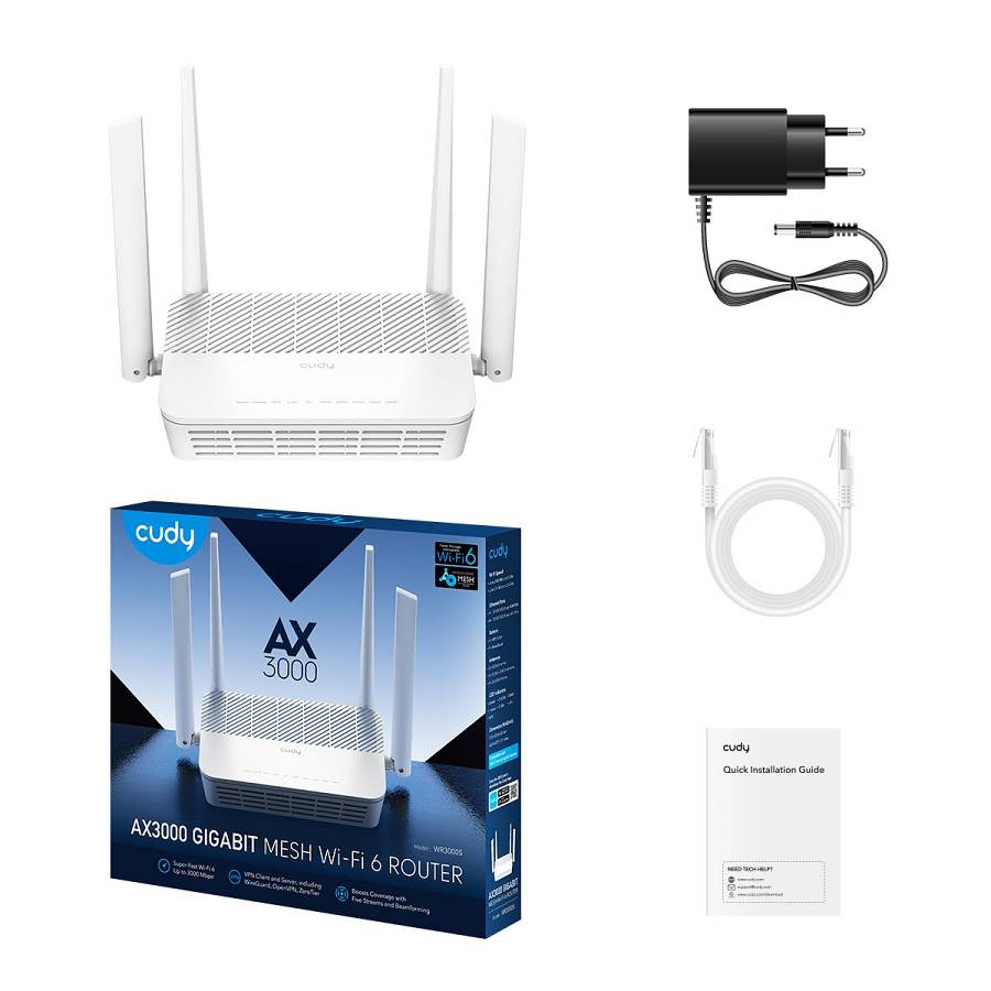 Cudy Router AX3000 Dual Band Gigabit Wi-Fi 6 Mesh VPN WR3000S