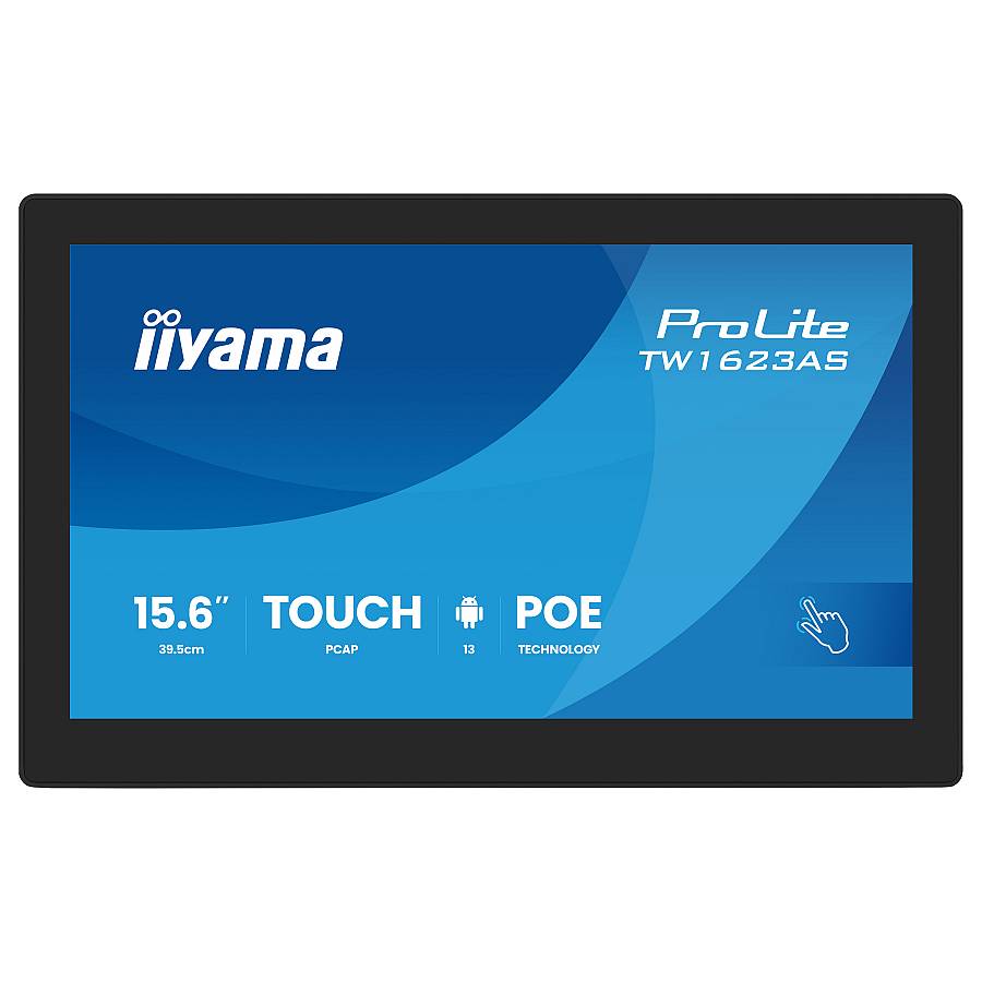 39.5cm/15.6 (1920x1080) iiyama ProLite TW1623AS-B3P 16:9 IPS 30ms 60Hz HDMI USB LAN PoE VESA Speaker Black
